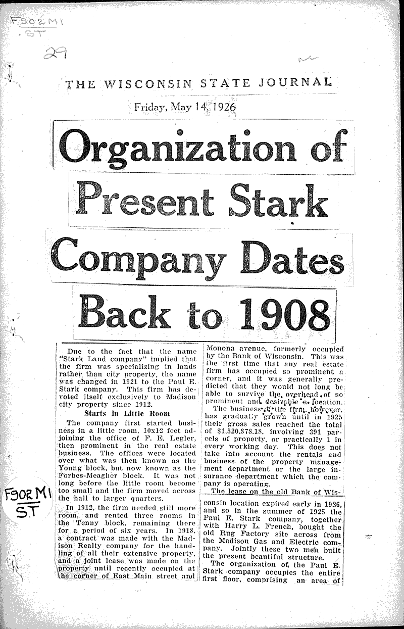  Source: Wisconsin State Journal Topics: Industry Date: 1926-05-14