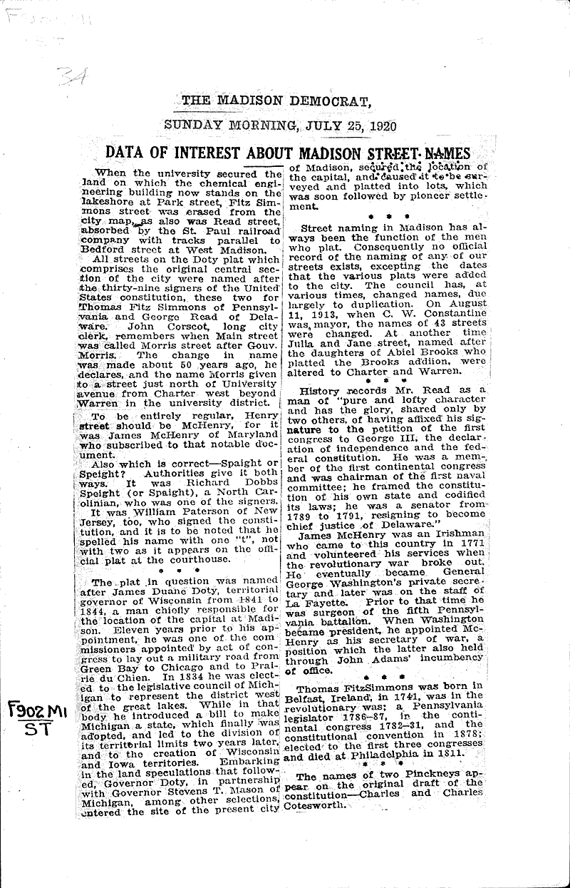  Source: Madison Democrat Date: 1920-07-25