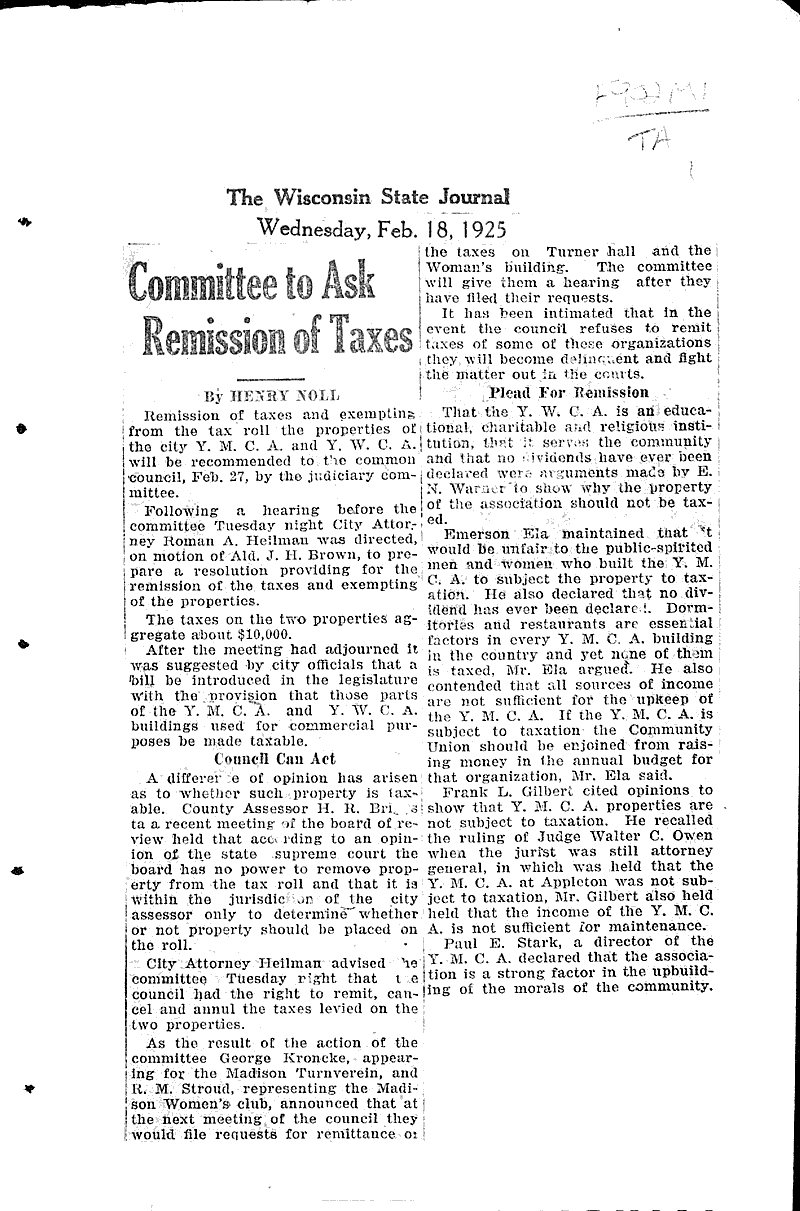  Source: Wisconsin State Journal Topics: Government and Politics Date: 1925-02-18