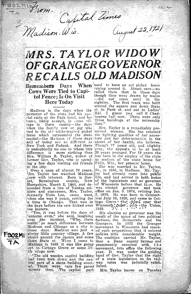  Source: Capital Times Date: 1921-08-22