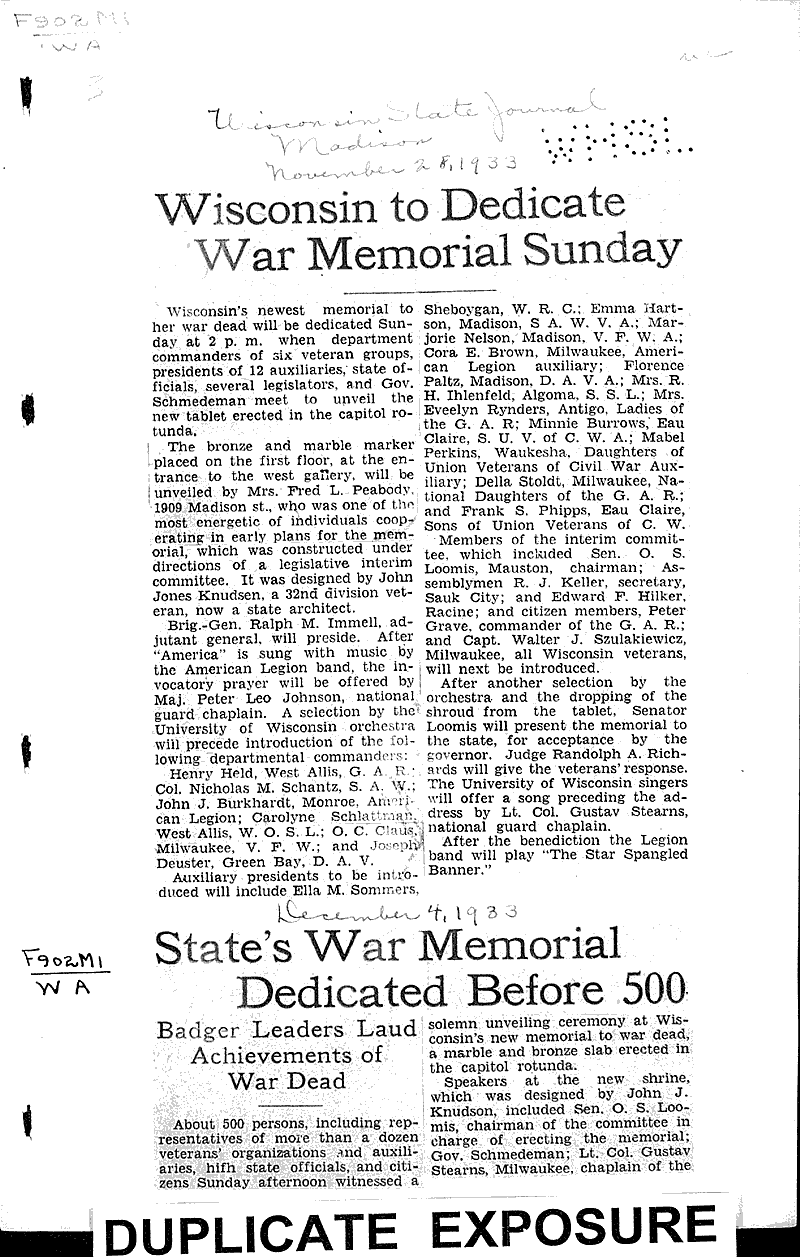  Source: Wisconsin State Journal Topics: Architecture Date: 1933-11-28