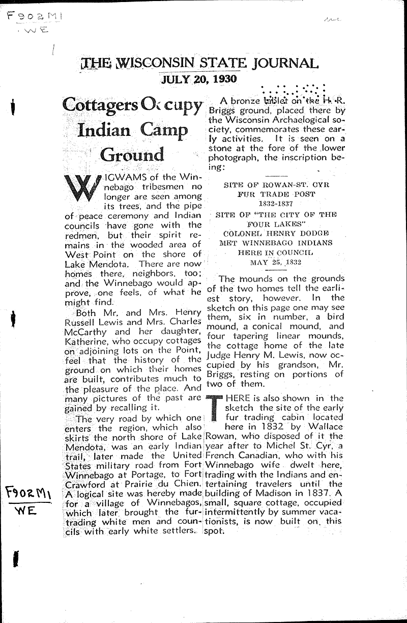  Source: Wisconsin State Journal Date: 1930-07-20