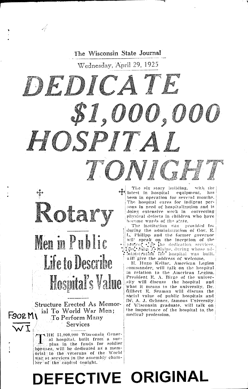  Source: Wisconsin State Journal Topics: Architecture Date: 1925-04-29