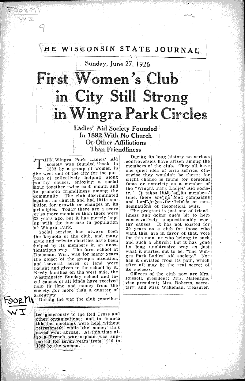  Source: Wisconsin State Journal Date: 1926-06-27