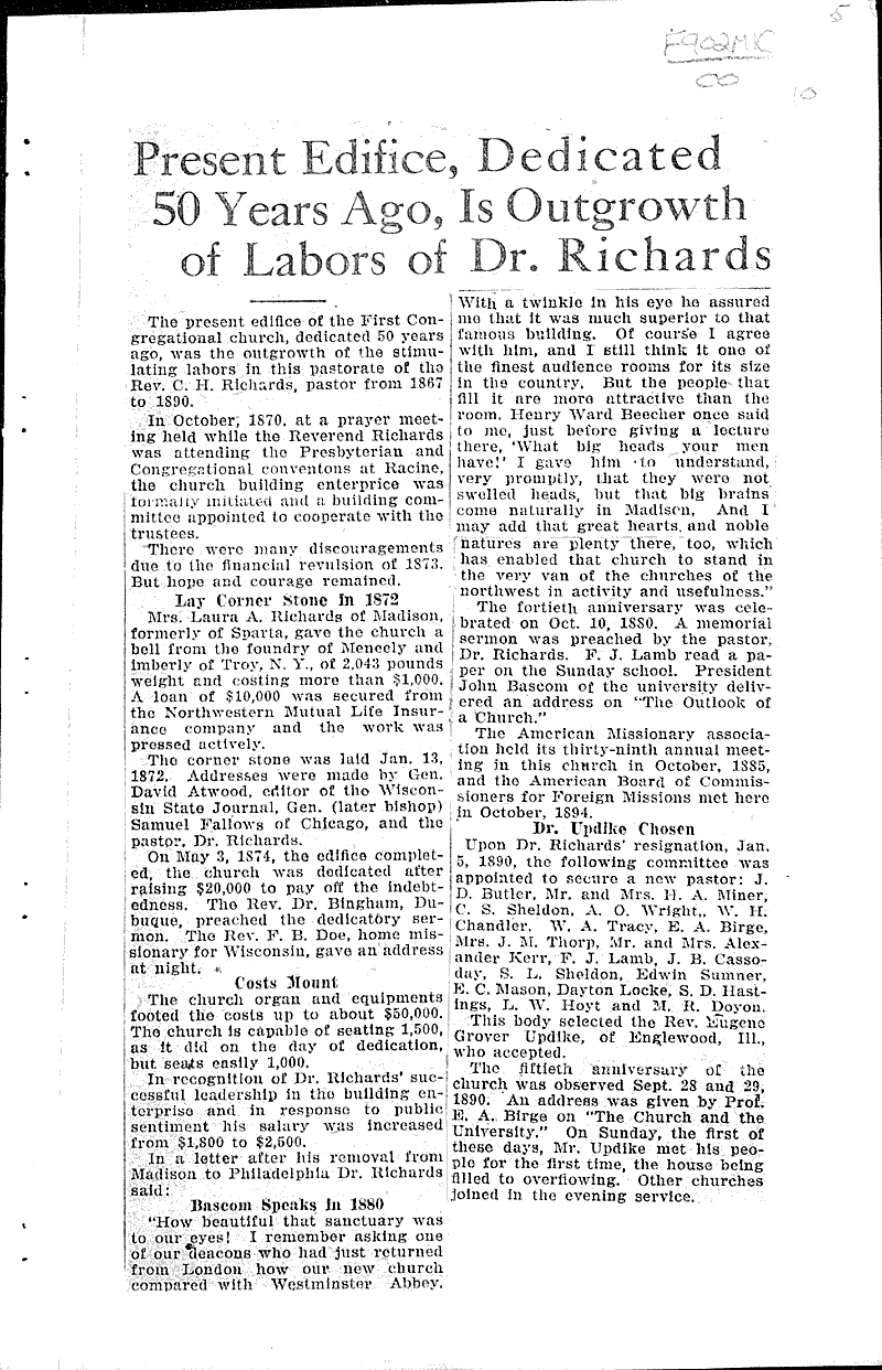  Source: Wisconsin State Journal Topics: Church History Date: 1924-10-12
