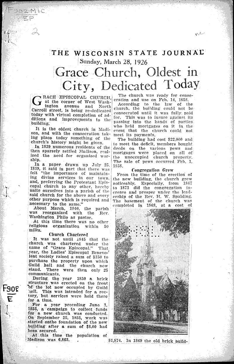 Source: Wisconsin State Journal Topics: Church History Date: 1926-03-28