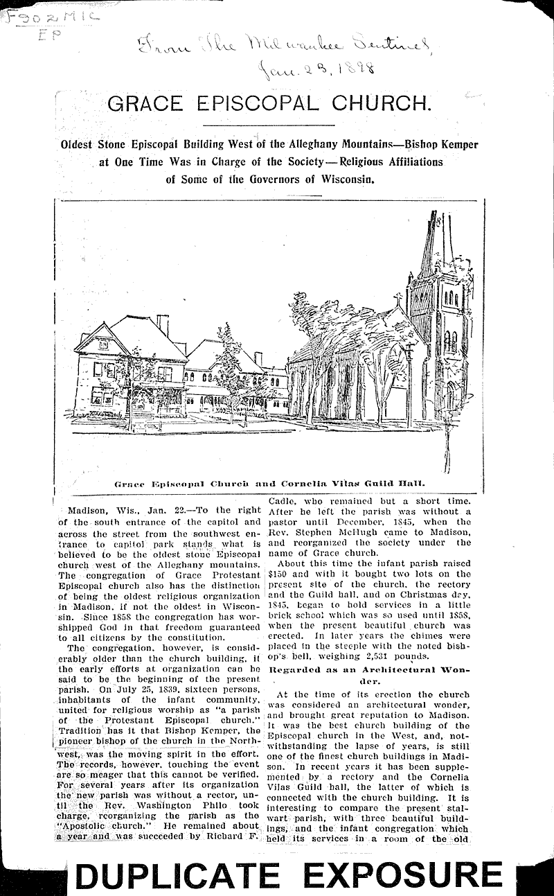  Source: Milwaukee Sentinel Topics: Church History Date: 1898-01-23