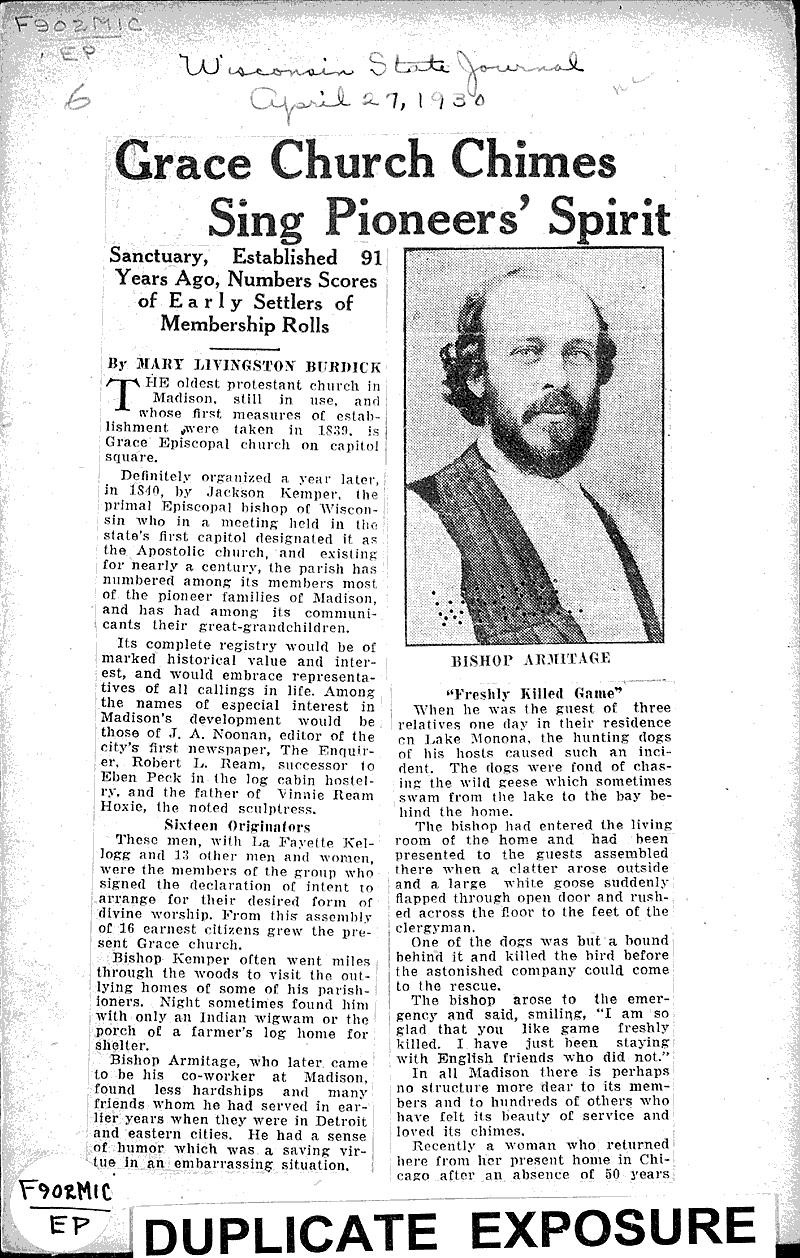  Source: Wisconsin State Journal Topics: Church History Date: 1930-04-27