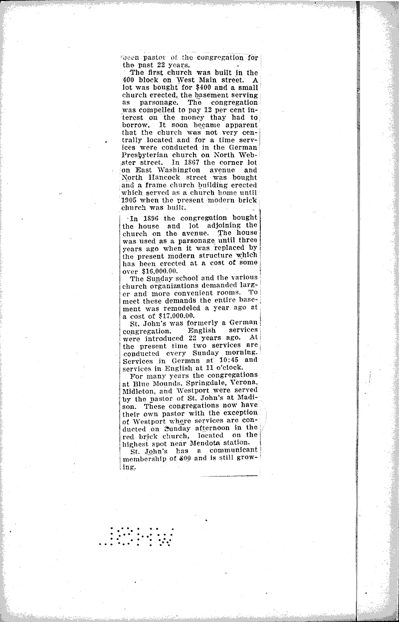  Source: Wisconsin State Journal Topics: Church History Date: 1926-03-14