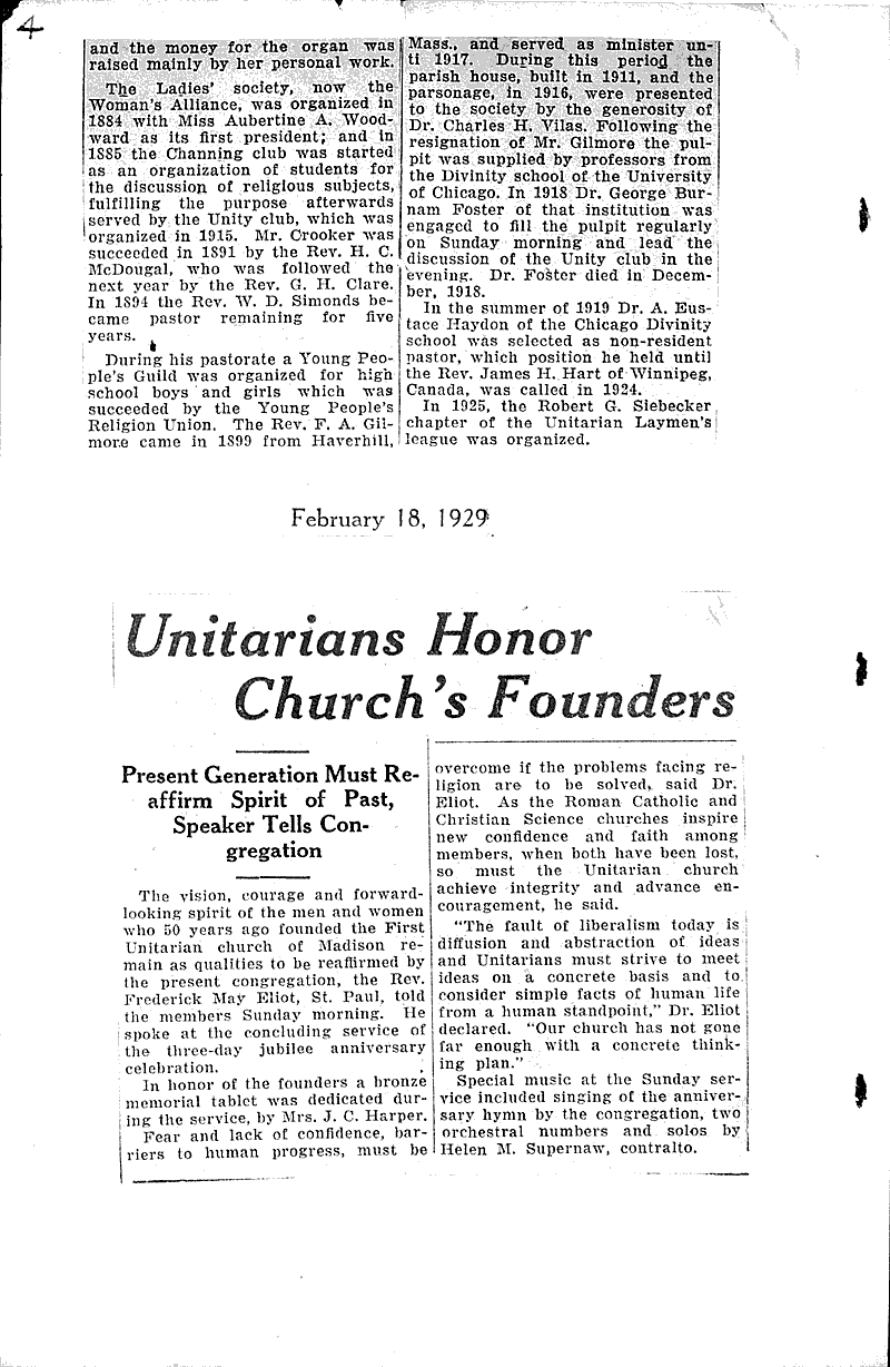  Source: Wisconsin State Journal Topics: Church History Date: 1929-02-10