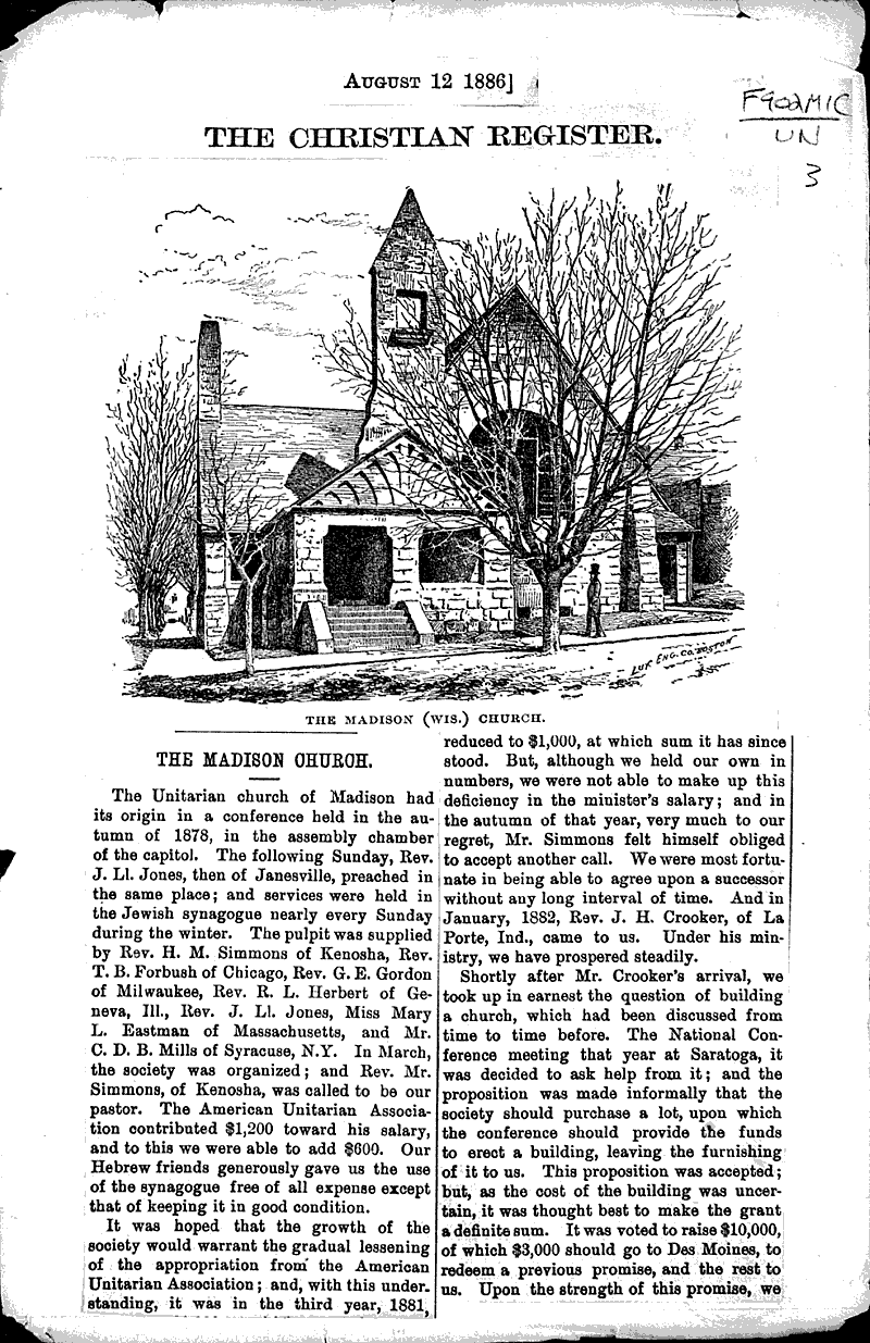  Source: Christian Register Topics: Church History Date: 1886-08-12