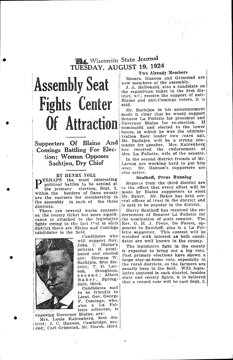 Assembly seat fights center of atrraction Newspaper Article/Clipping