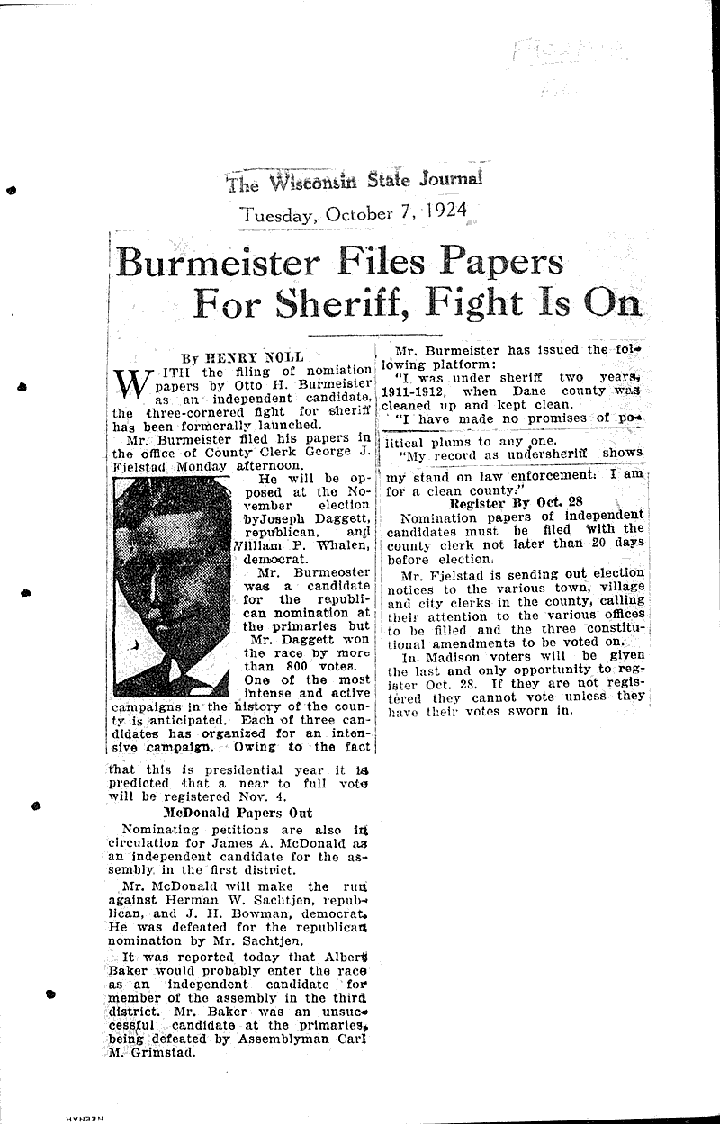  Source: Wisconsin State Journal Topics: Government and Politics Date: 1924-10-07