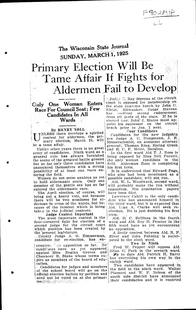  Source: Wisconsin State Journal Topics: Government and Politics Date: 1925-03-01