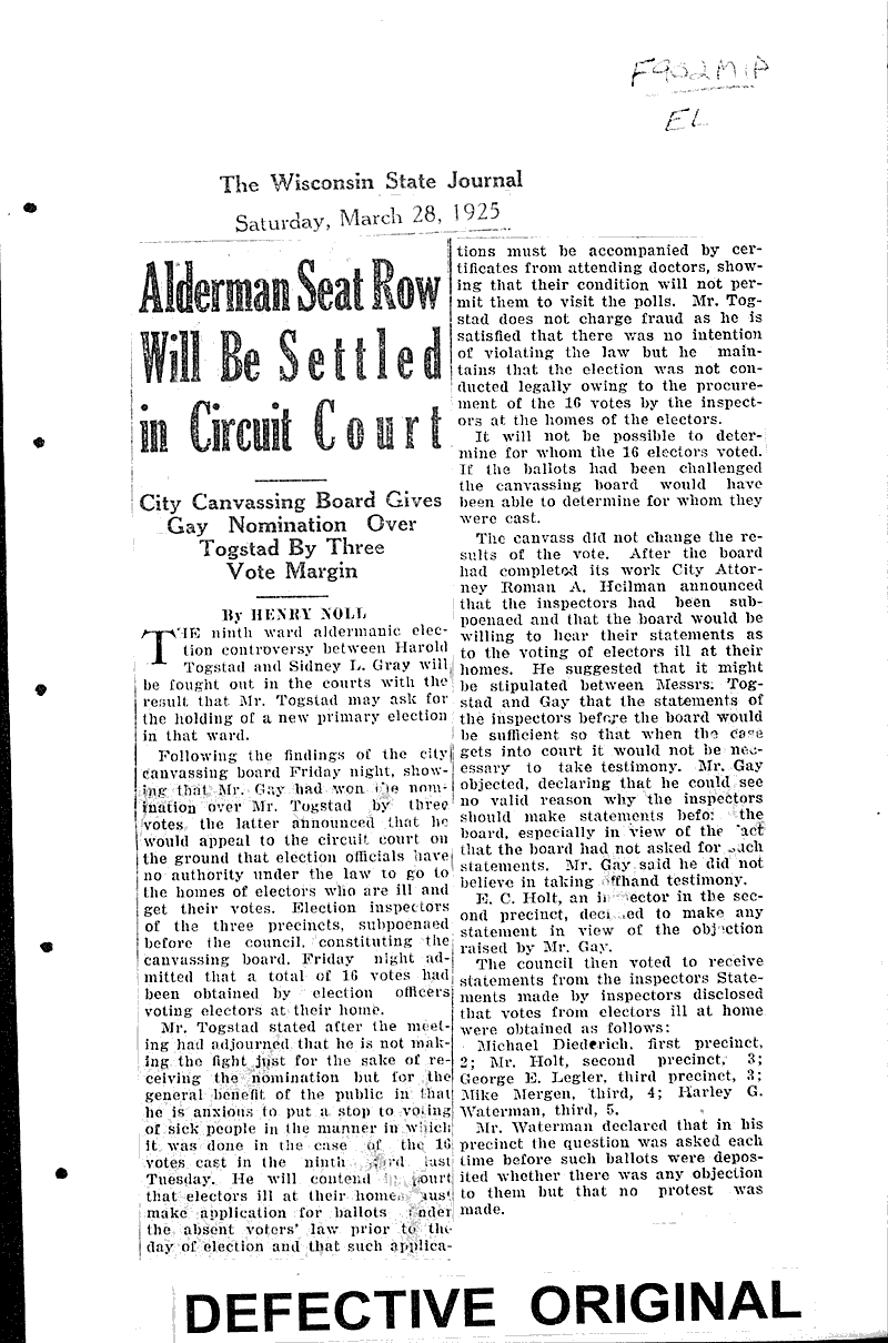  Source: Wisconsin State Journal Topics: Government and Politics Date: 1925-03-28