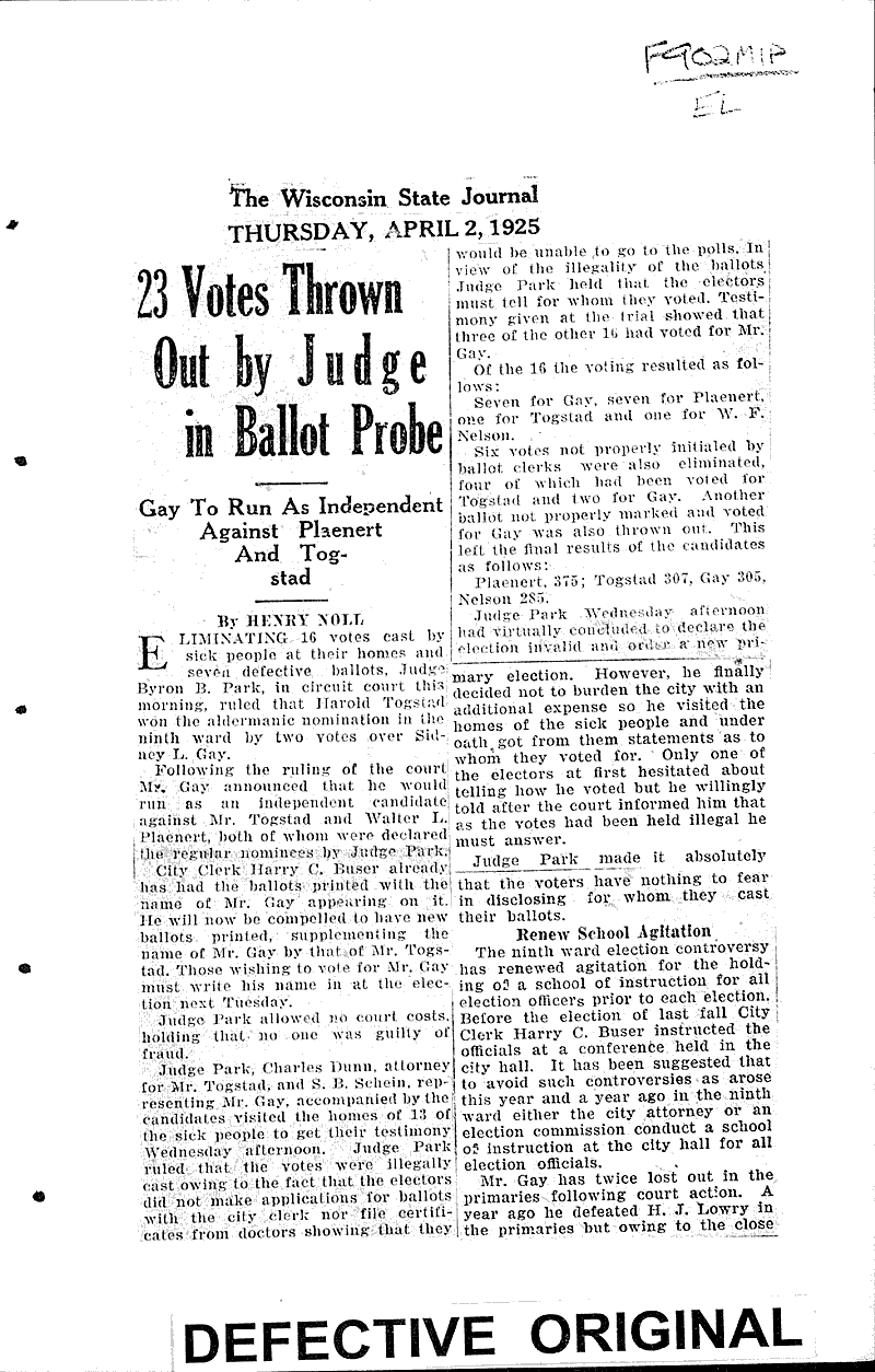 Source: Wisconsin State Journal Topics: Government and Politics Date: 1925-04-02