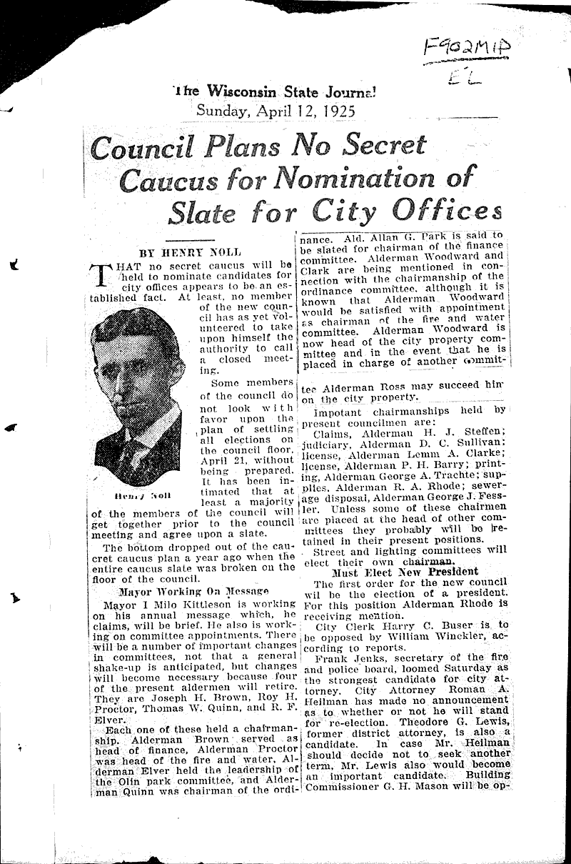  Source: Wisconsin State Journal Topics: Government and Politics Date: 1925-04-12