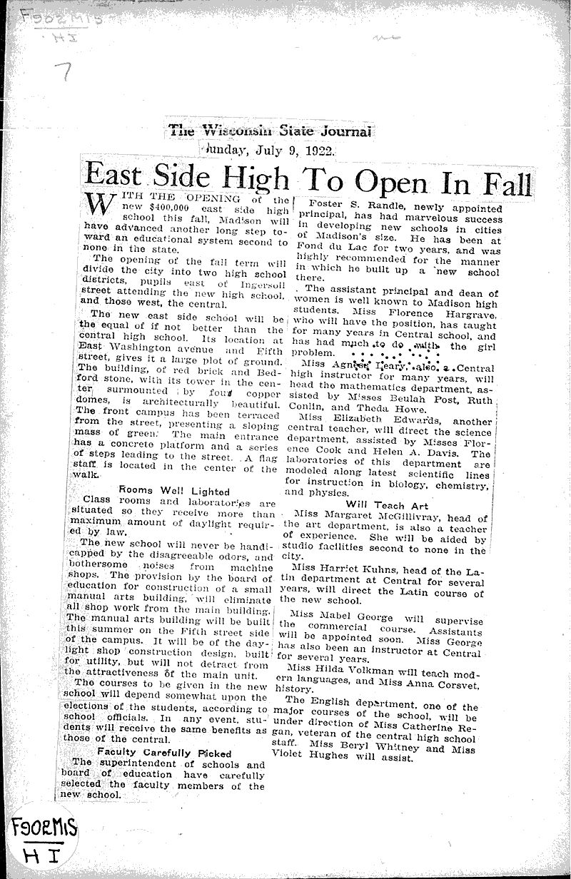  Source: Wisconsin State Journal Topics: Education Date: 1922-07-09