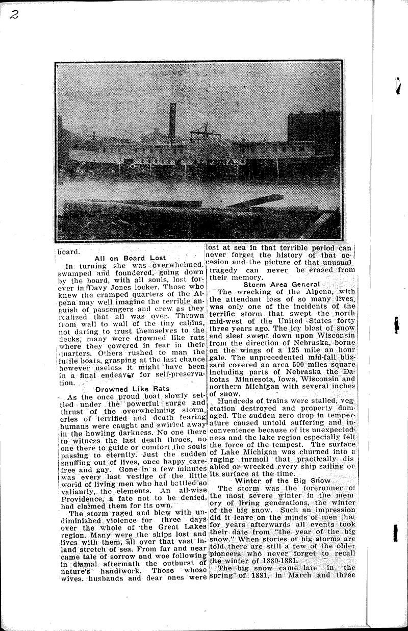 Forty-third anniversary of the Apena disaster, October 11, recalls the most severe winter Source: Manitowoc Herald-News Topics: Transportation Date: 1923-10-18