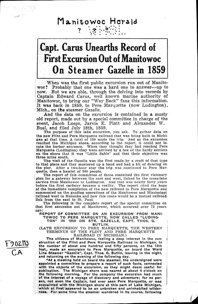  Source: Manitowoc Herald Topics: Transportation