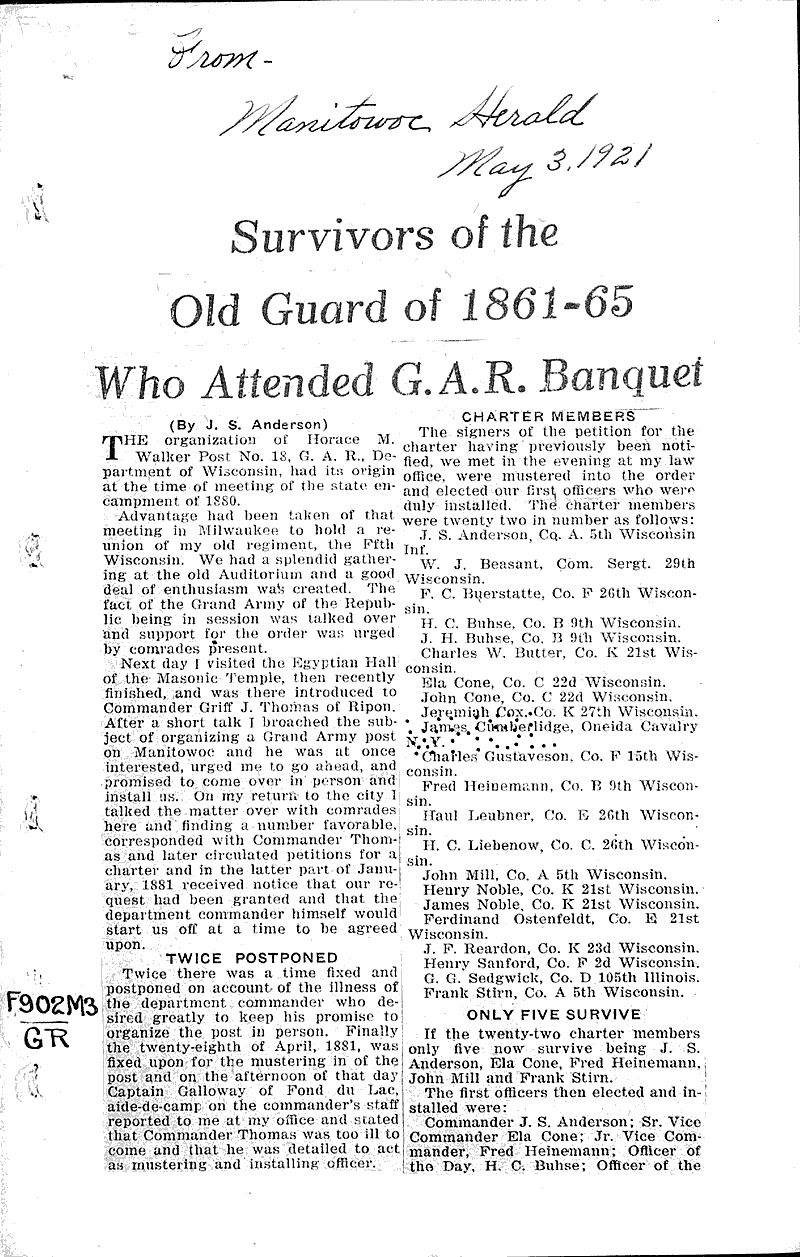  Source: Manitowoc Herald Topics: Civil War Date: 1921-05-03