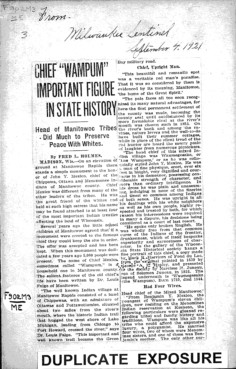  Source: Milwaukee Sentinel Topics: Indians and Native Peoples Date: 1921-09-04