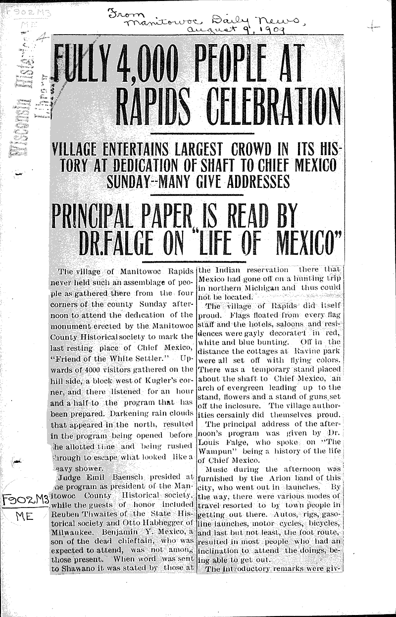  Topics: Indians and Native Peoples Date: 1909-08-09