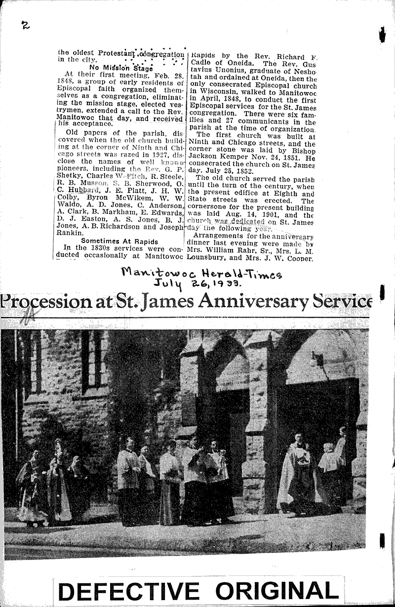  Source: Manitowoc Herald-Times Topics: Church History Date: 1933-03-01