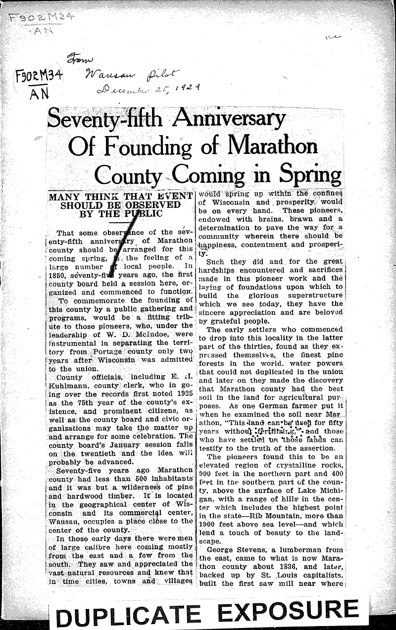  Source: Wausau Pilot Date: 1924-12-25