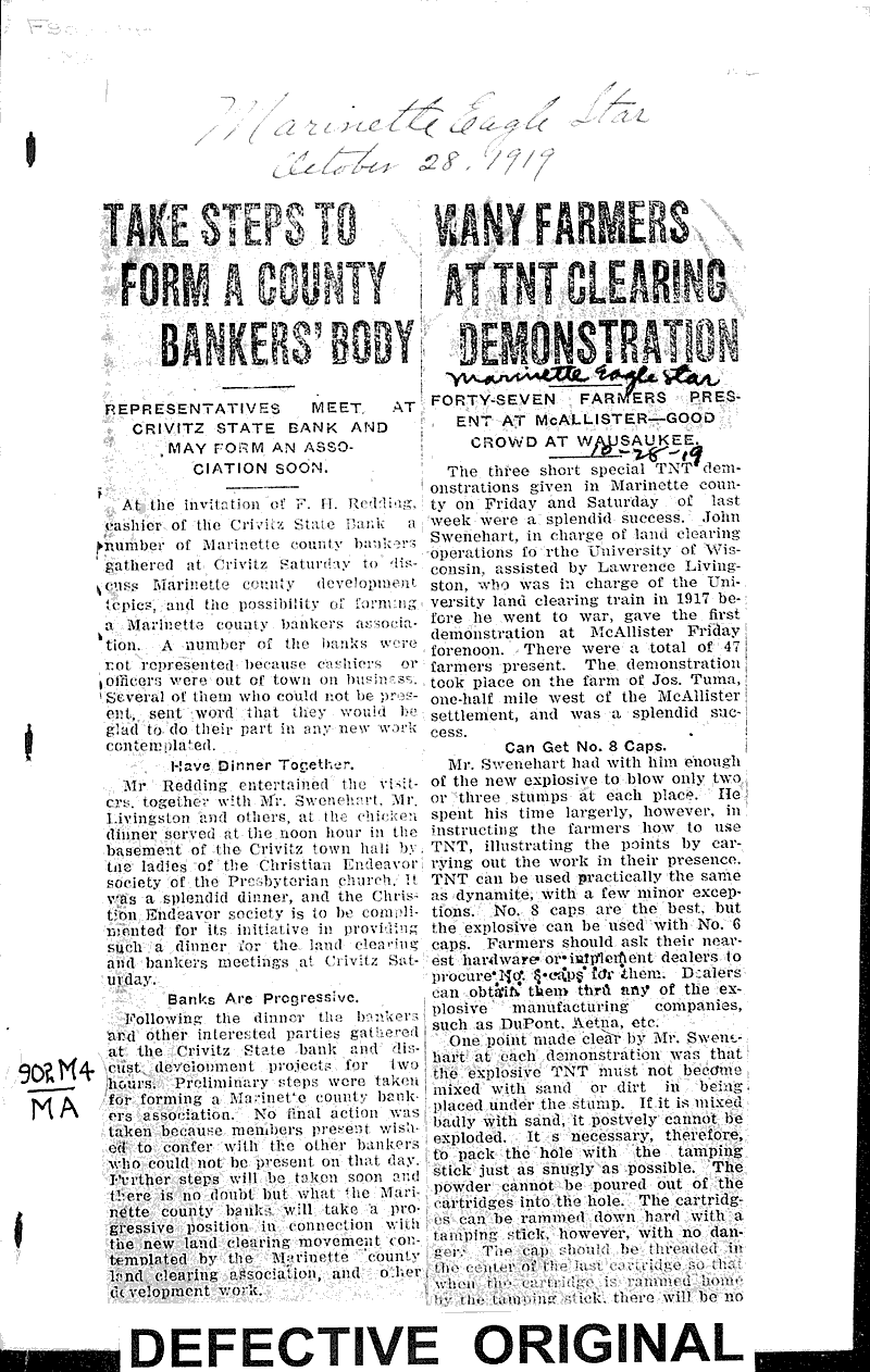  Source: Marinette Eagle-Star Topics: Agriculture Date: 1919-10-28