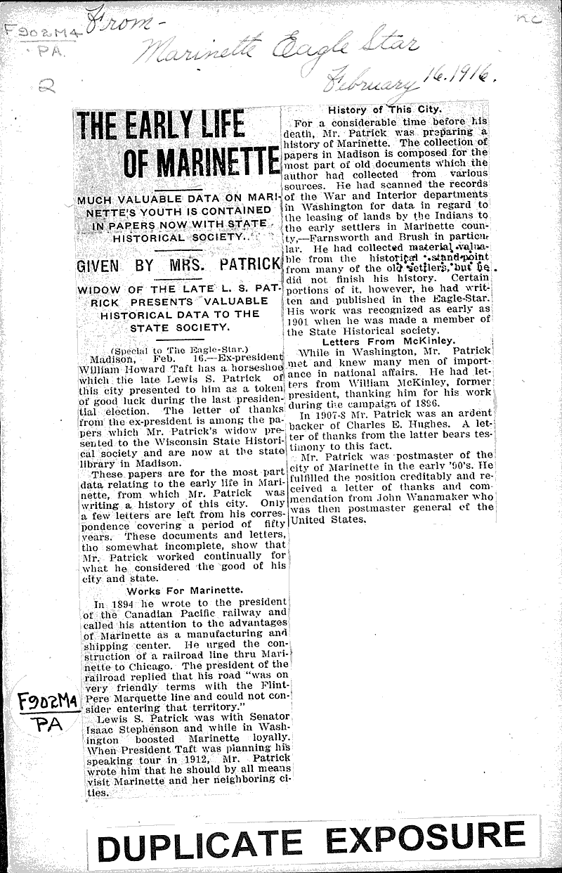 Early life of Newspaper Article/Clipping Wisconsin