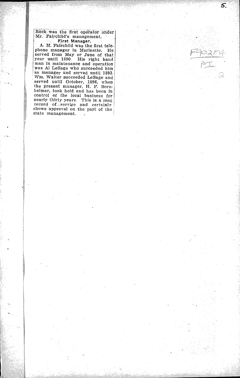 Recall early days of phone service here Newspaper Article/Clipping