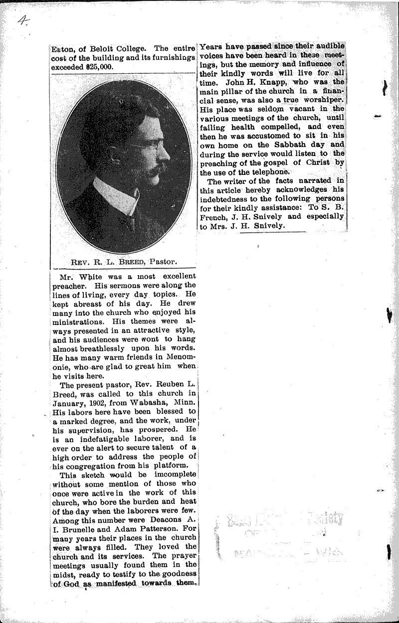  Source: Menomonie Times Topics: Church History Date: 1905-03-02