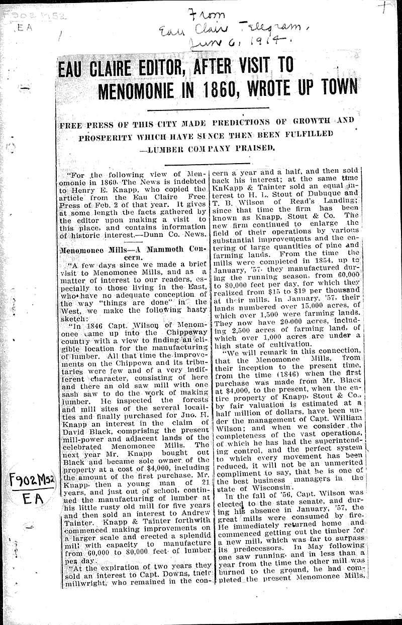  Source: Eau Claire Telegram Topics: Industry Date: 1914-06-06