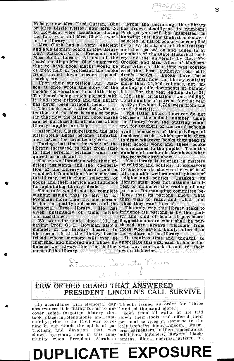  Source: Dunn County News Topics: Civil War