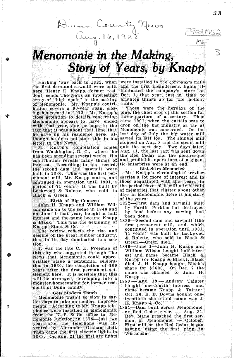  Source: Dunn County News Topics: Industry Date: 1928-08-16