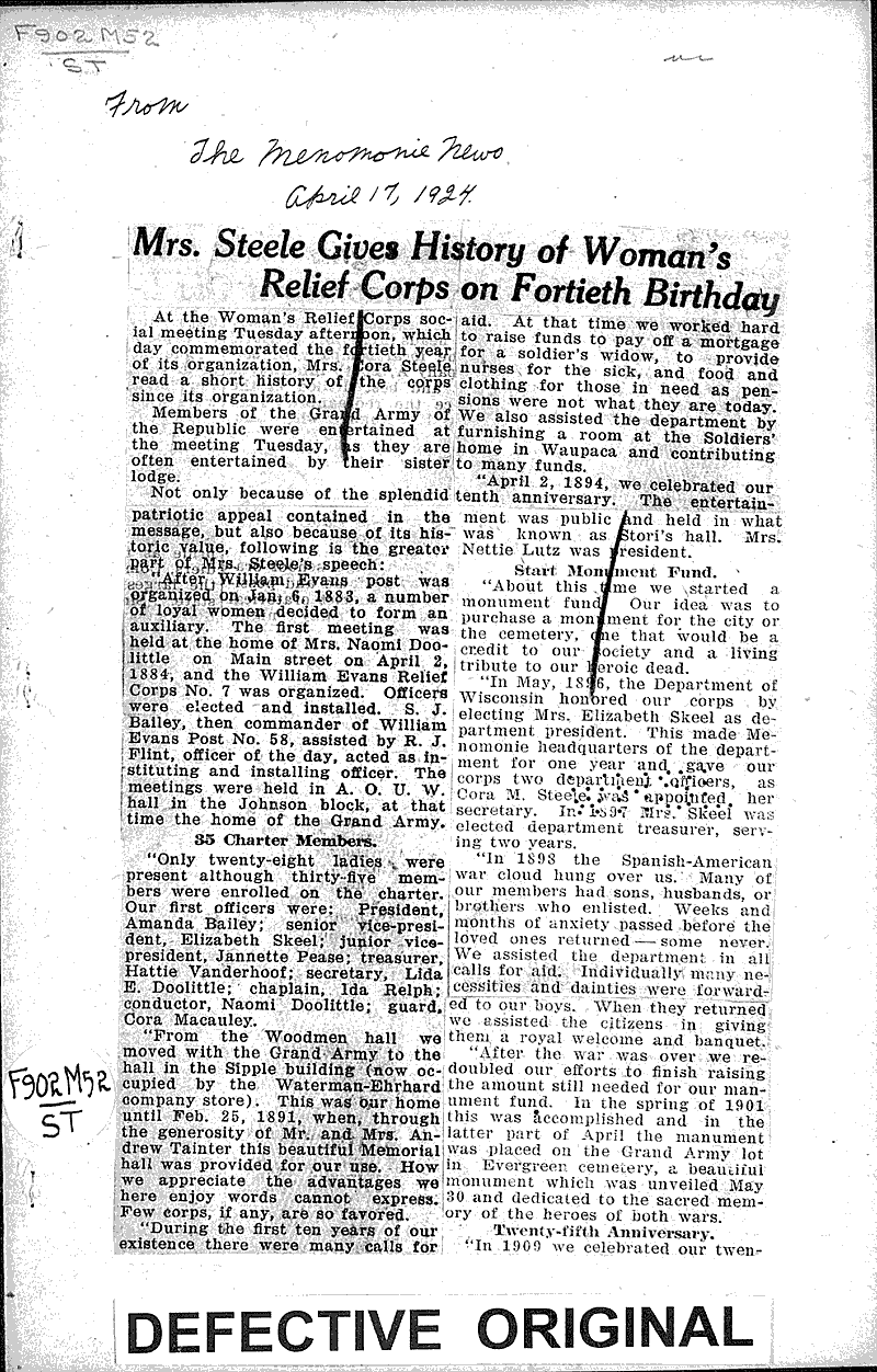  Source: Menomonie News Topics: Social and Political Movements Date: 1924-04-17