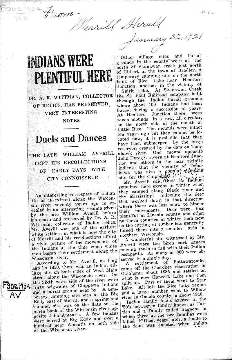  Source: Merrill Herald Topics: Indians and Native Peoples Date: 1921-01-22