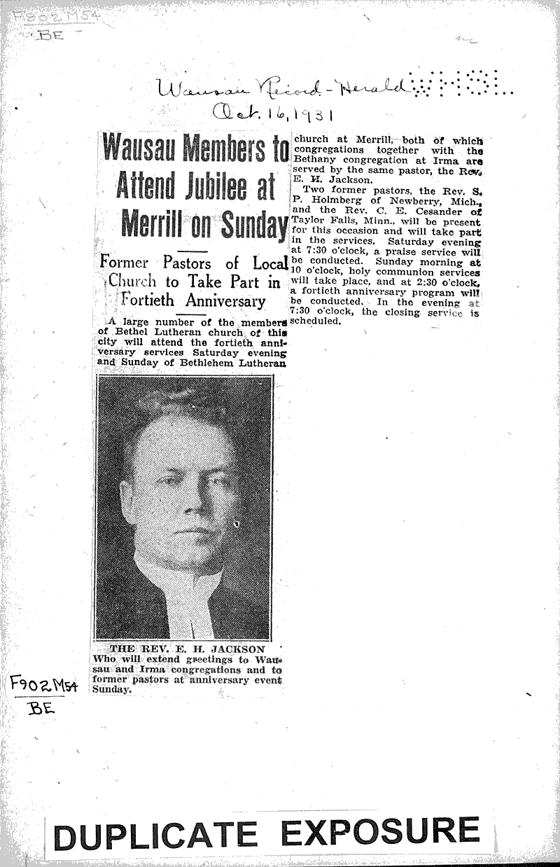 Wausau members to attend jubilee at Merrill on Sunday Newspaper