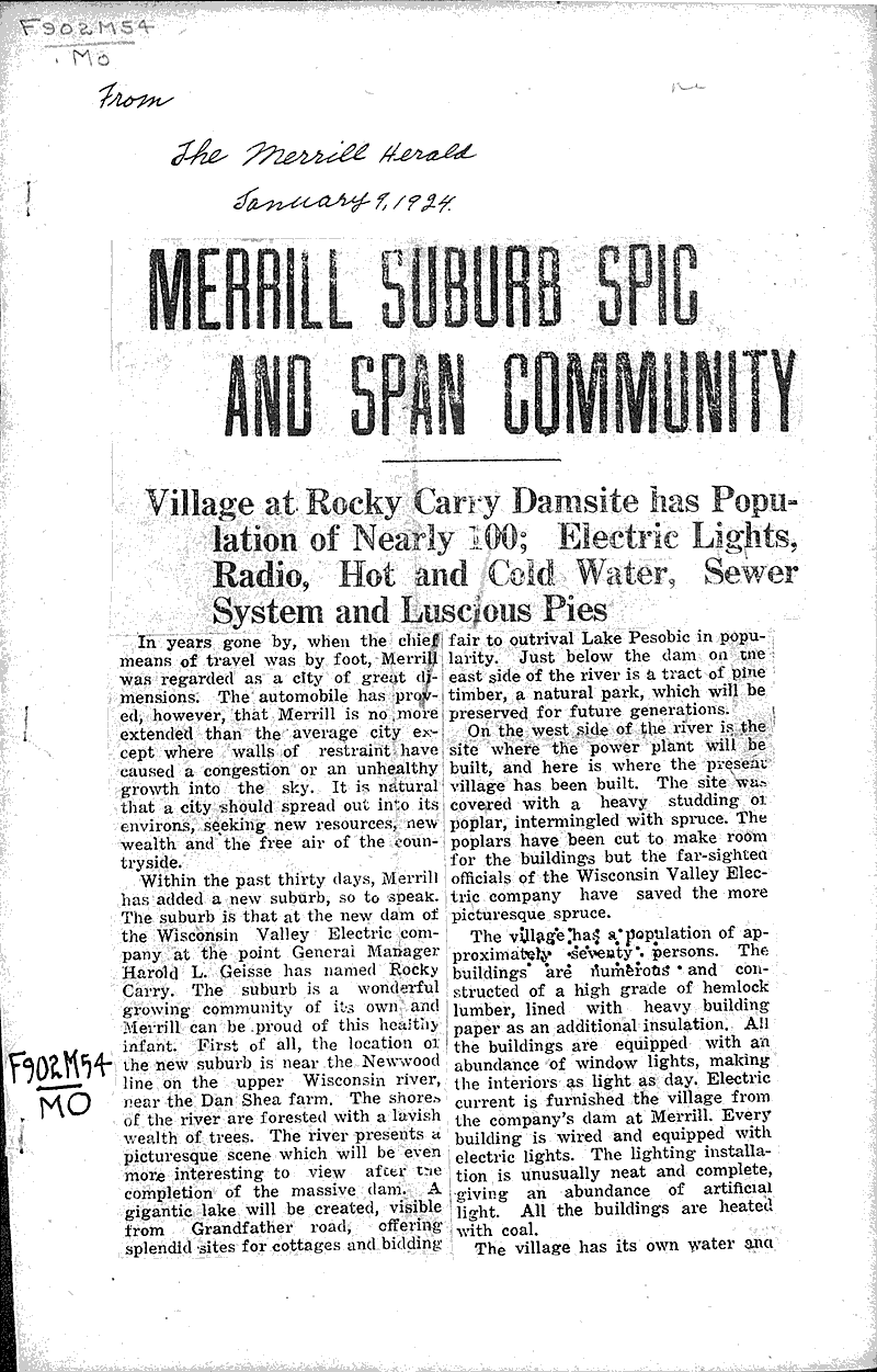 Merrill suburb spic and span community Newspaper Article/Clipping