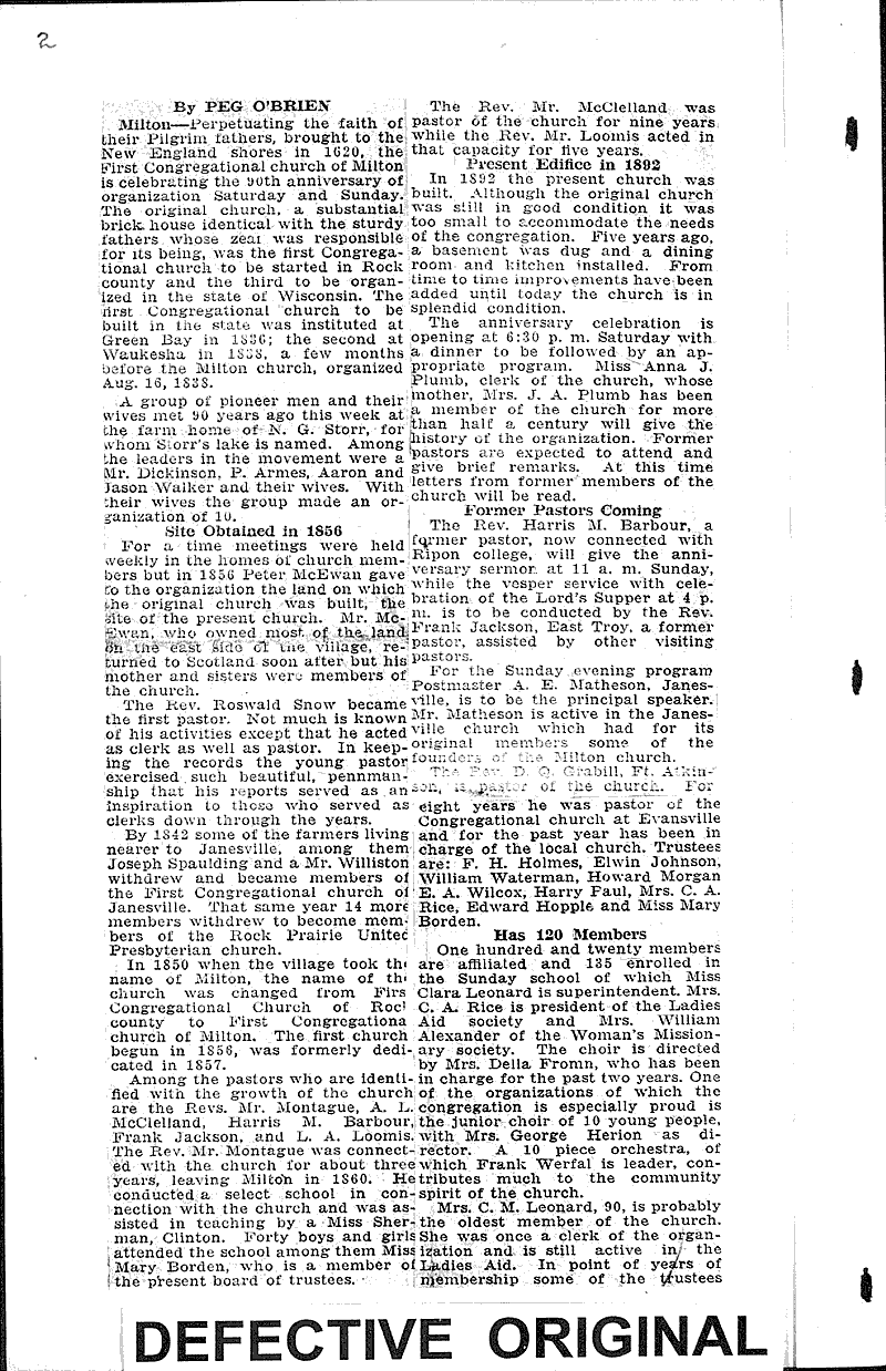  Source: Janesville Gazette Topics: Church History Date: 1928-08-17