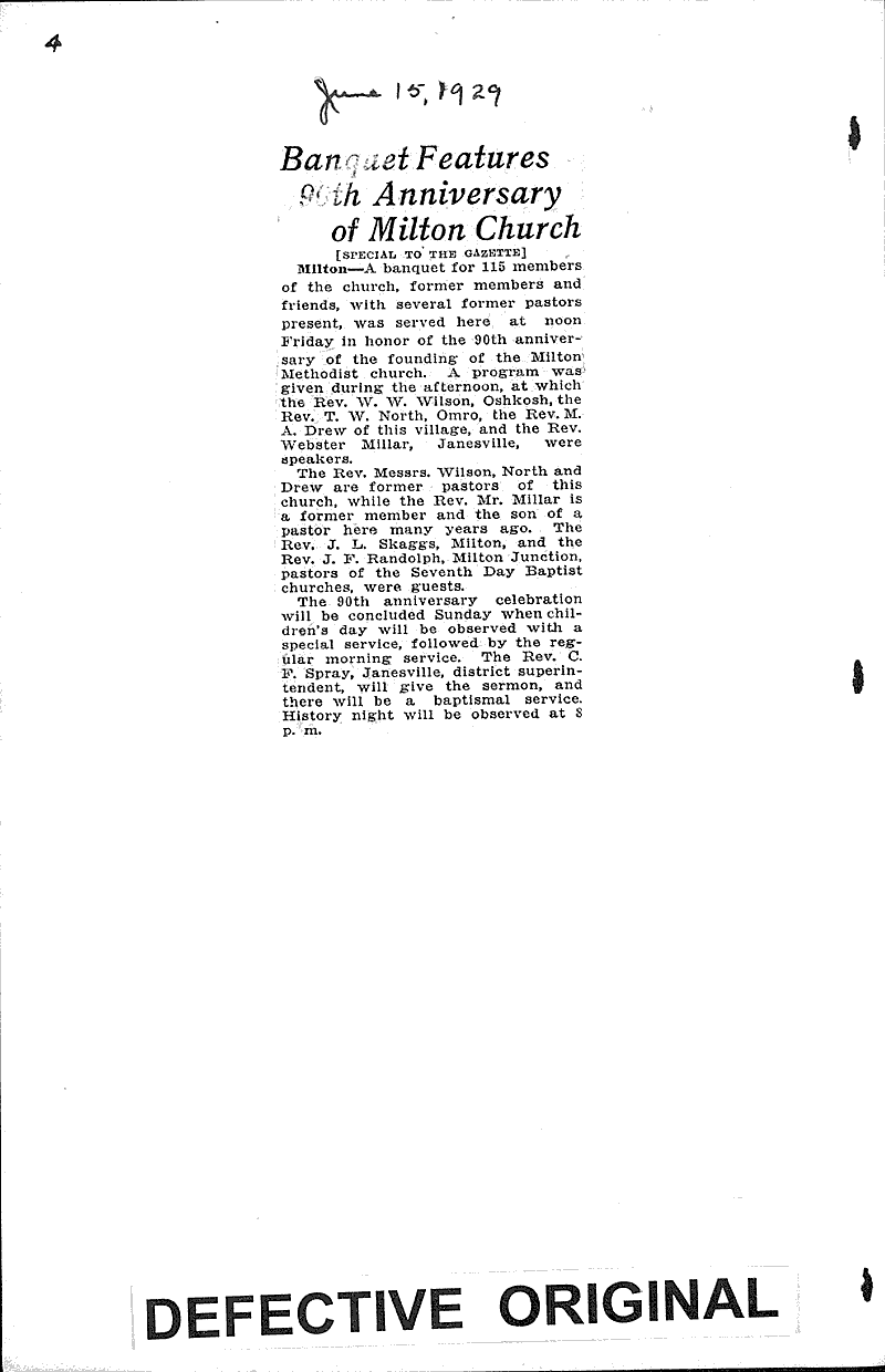  Source: Janesville Gazette Topics: Church History Date: 1928-08-17