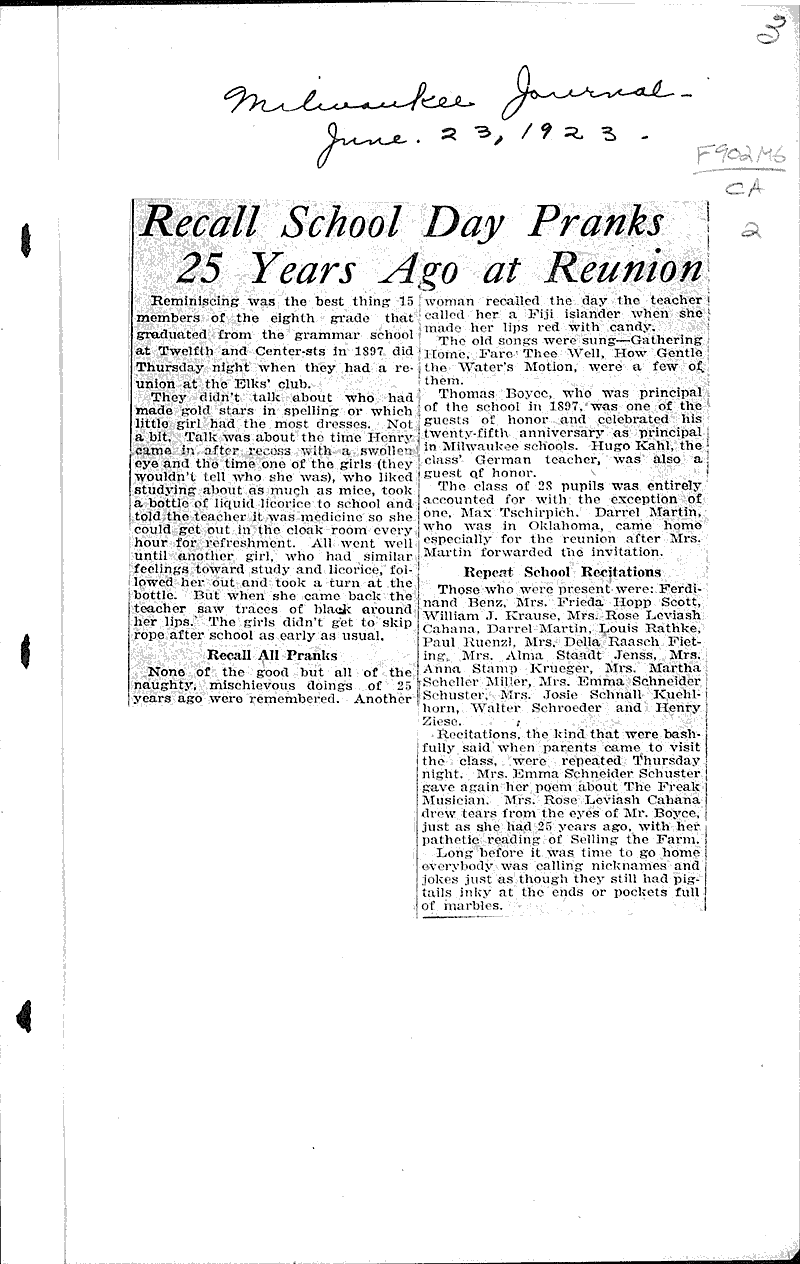  Source: Milwaukee Journal Topics: Education Date: 1923-06-23
