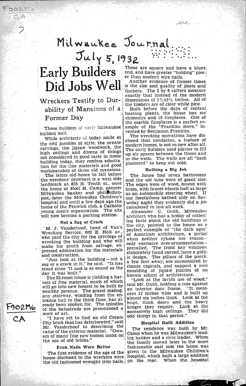  Source: Milwaukee Journal Topics: Architecture Date: 1932-07-05