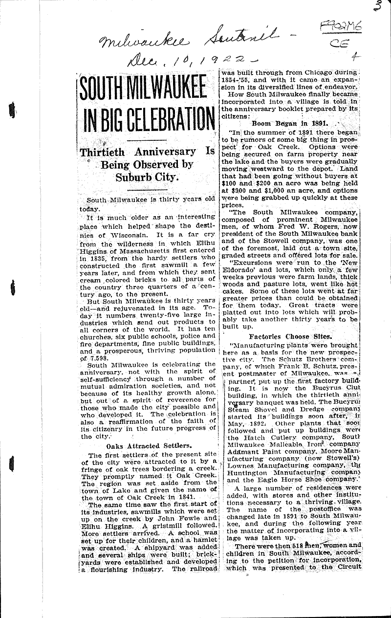  Source: Milwaukee Sentinel Date: 1922-12-10