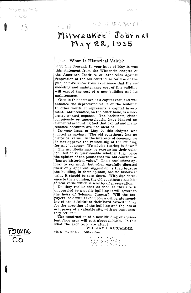  Source: Milwaukee Journal Topics: Architecture Date: 1935-05-22