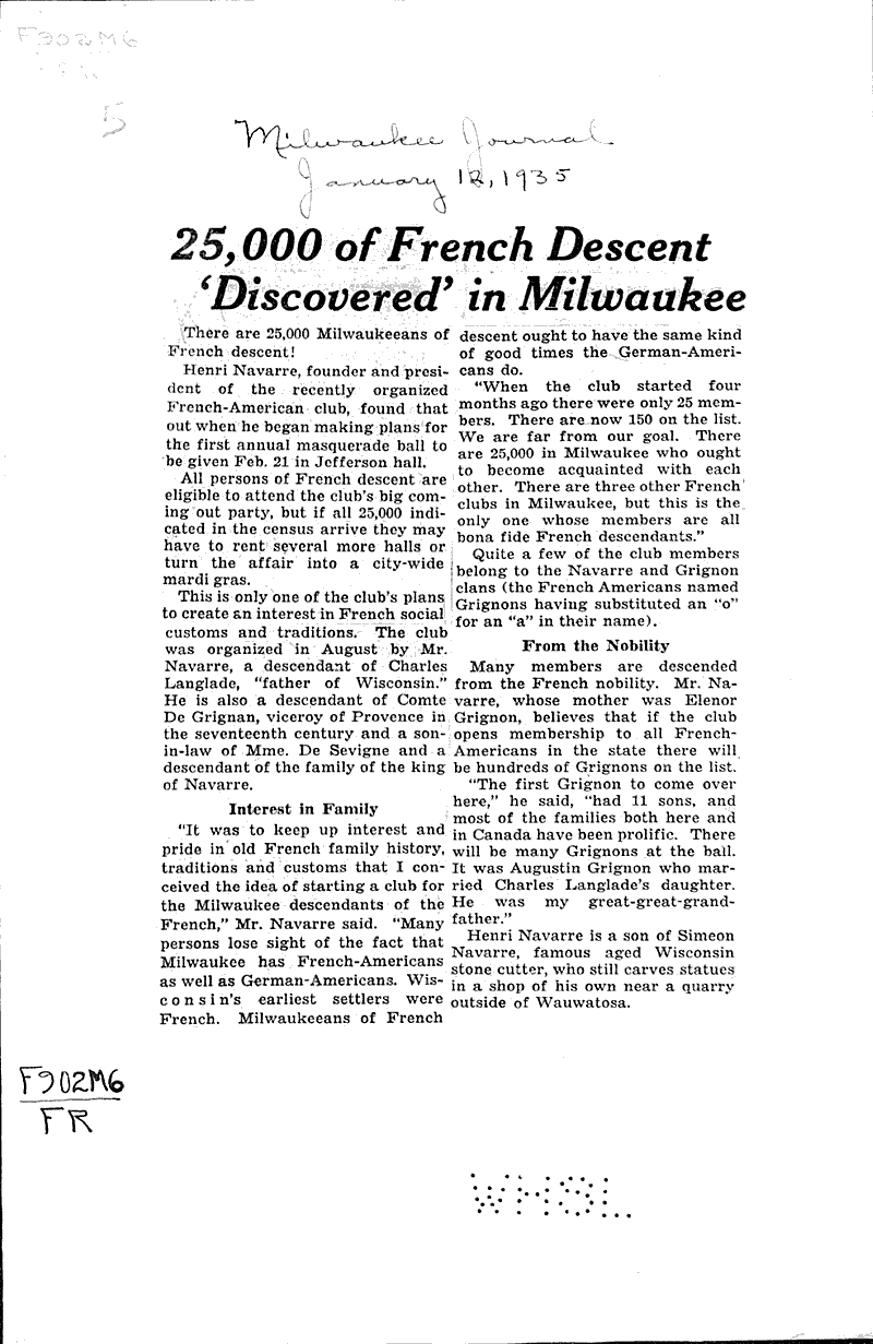  Source: Milwaukee Journal Topics: Immigrants Date: 1935-01-12