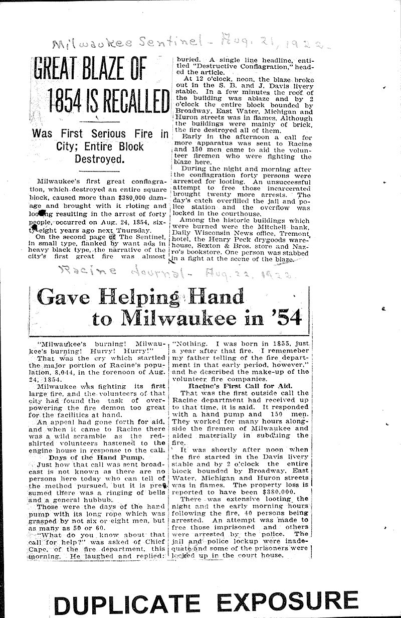  Source: Milwaukee Sentinel Date: 1922-08-21