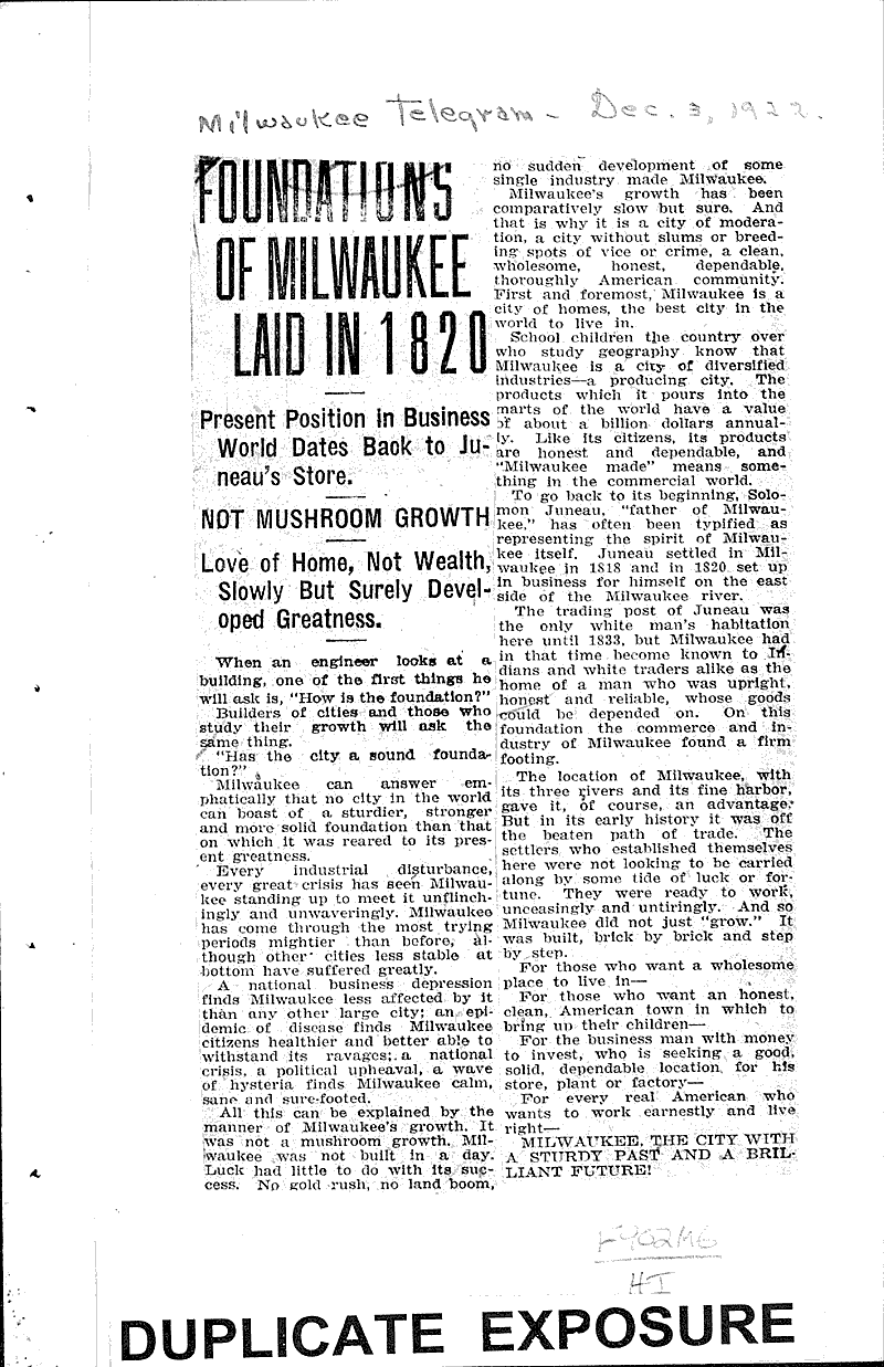  Source: Milwaukee Telegram Date: 1922-12-03