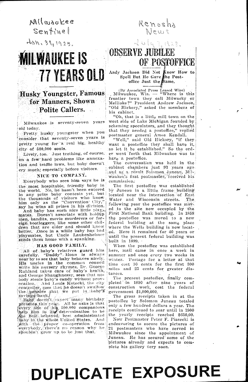  Source: Milwaukee Sentinel Date: 1923-01-31